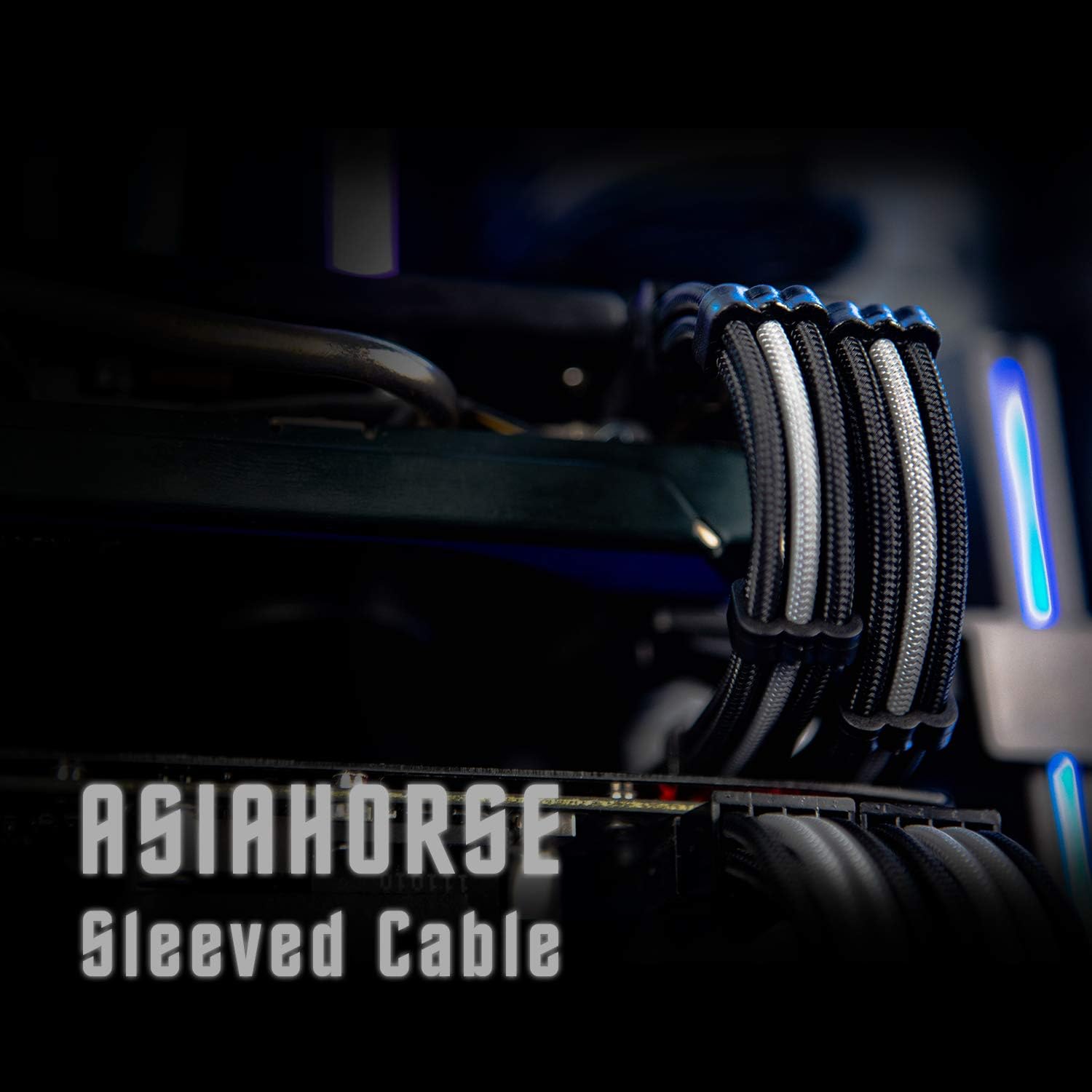 Asiahorse Black Grey Sleeved PSU Extension Cable Kit 16AWG Cotton Custom PC Mod Kit 6 Kit