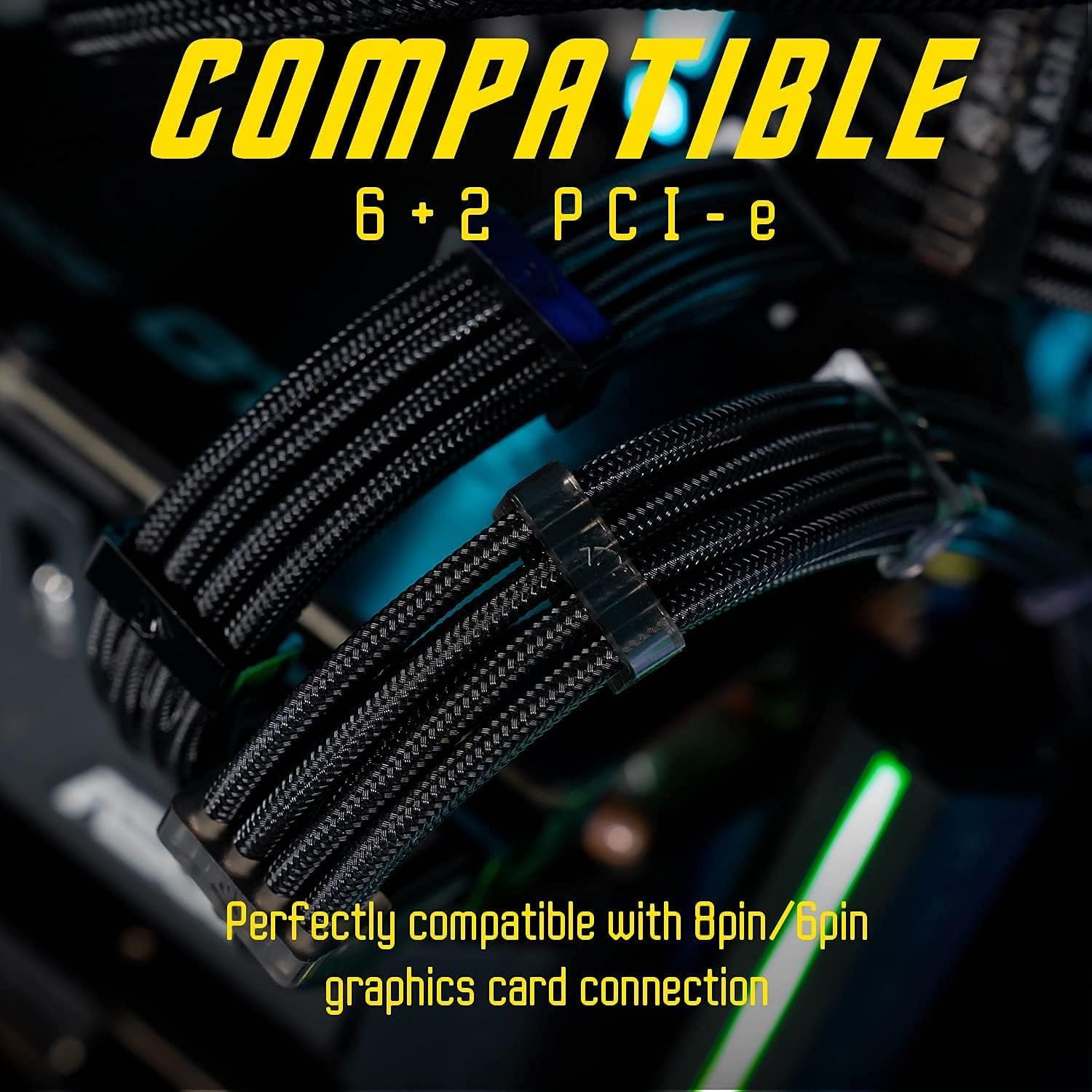 Asiahorse Black Sleeved PSU Extension Cable Kit 18AWG Cotton Custom PC Mod Kit - Geek Tech