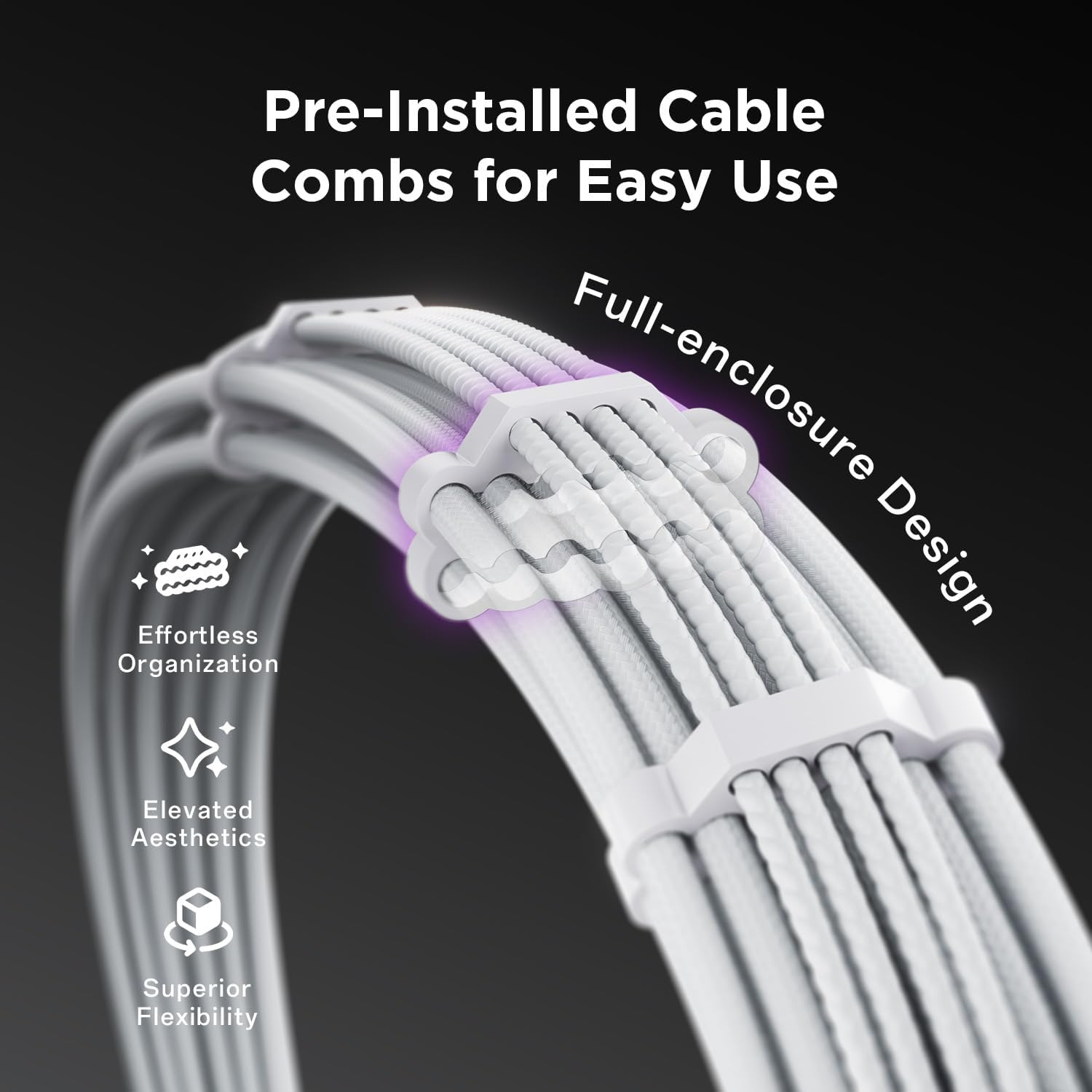 Asiahorse Black White PCIe 5.0 12VHPWR Sleeved PSU Extension Cable Kit 16AWG Cotton Custom Mod Kit 4 Kit 1 End - Geek Tech