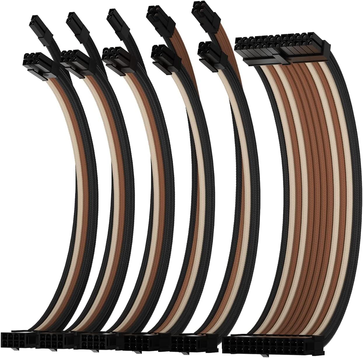 Asiahorse Brown Off White Sleeved PSU Extension Cable Kit 16AWG Cotton Custom PC Mod Kit 6 Kit - Geek Tech