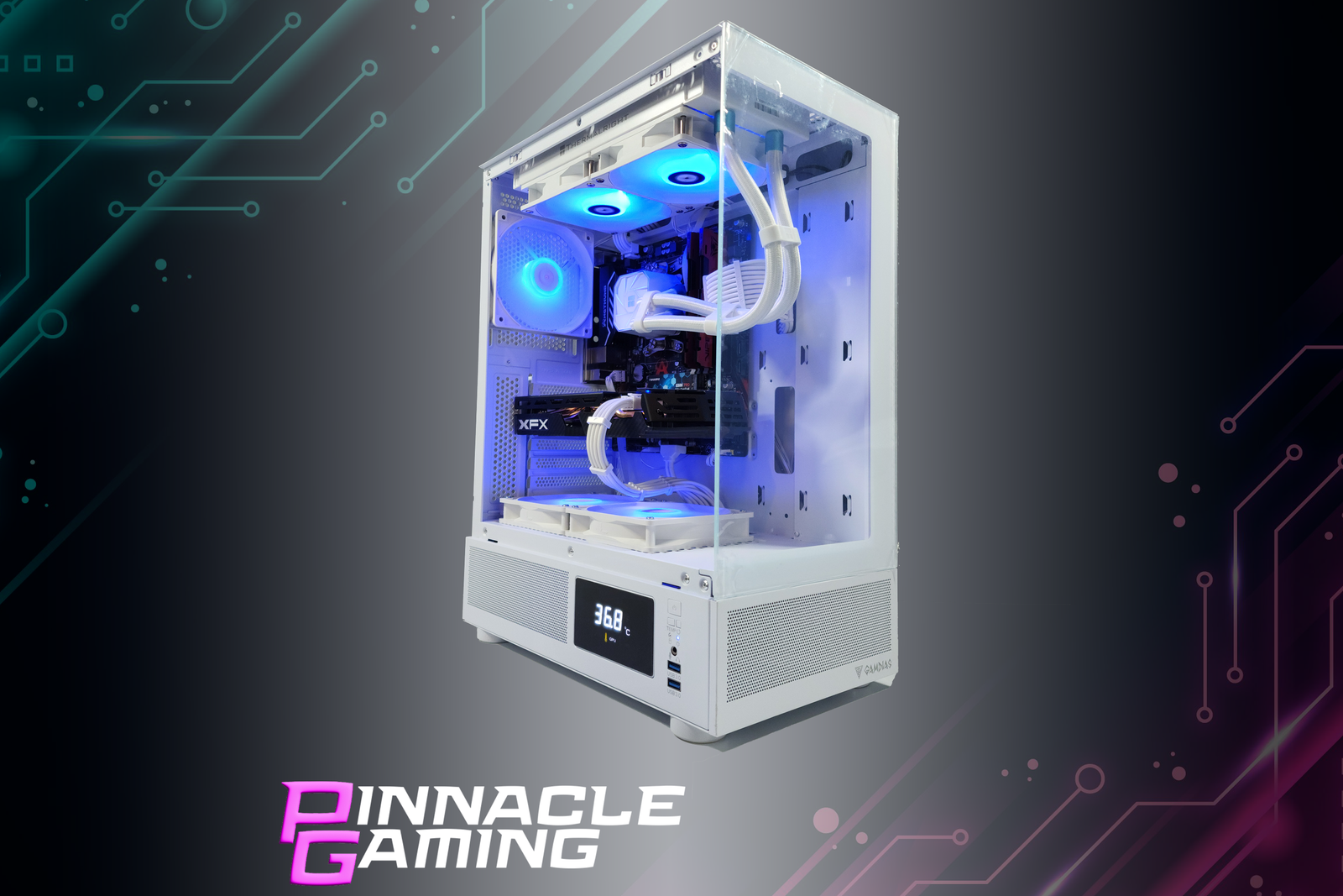 Custom Gaming Desktop Water Cooled Ryzen 7 RX 580 8GB 500GB SSD 8GB DDR4 White