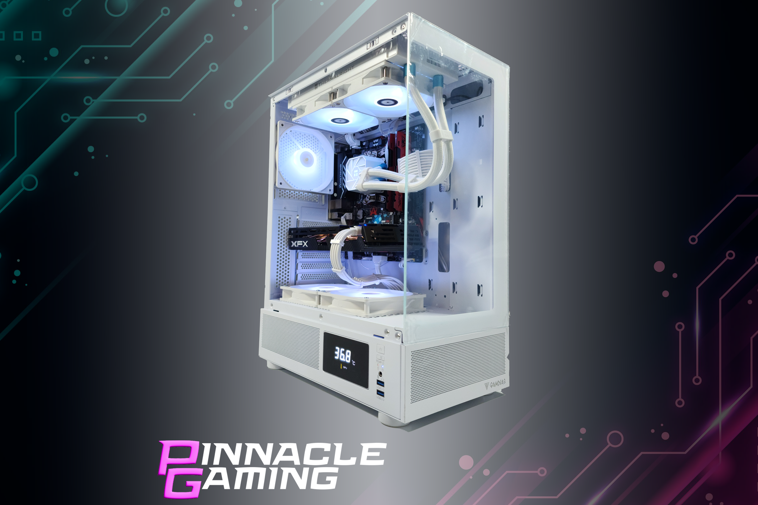 Custom Gaming Desktop Water Cooled Ryzen 7 ARC A580 500GB SSD 8GB DDR4 White