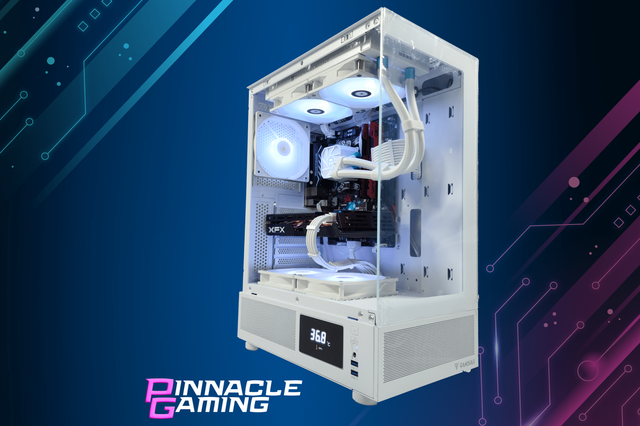 Custom Gaming Desktop Streaming RTX 5070 Ryzen 5 64GB RAM 2TB SSD Wifi Atlas White - Geek Tech