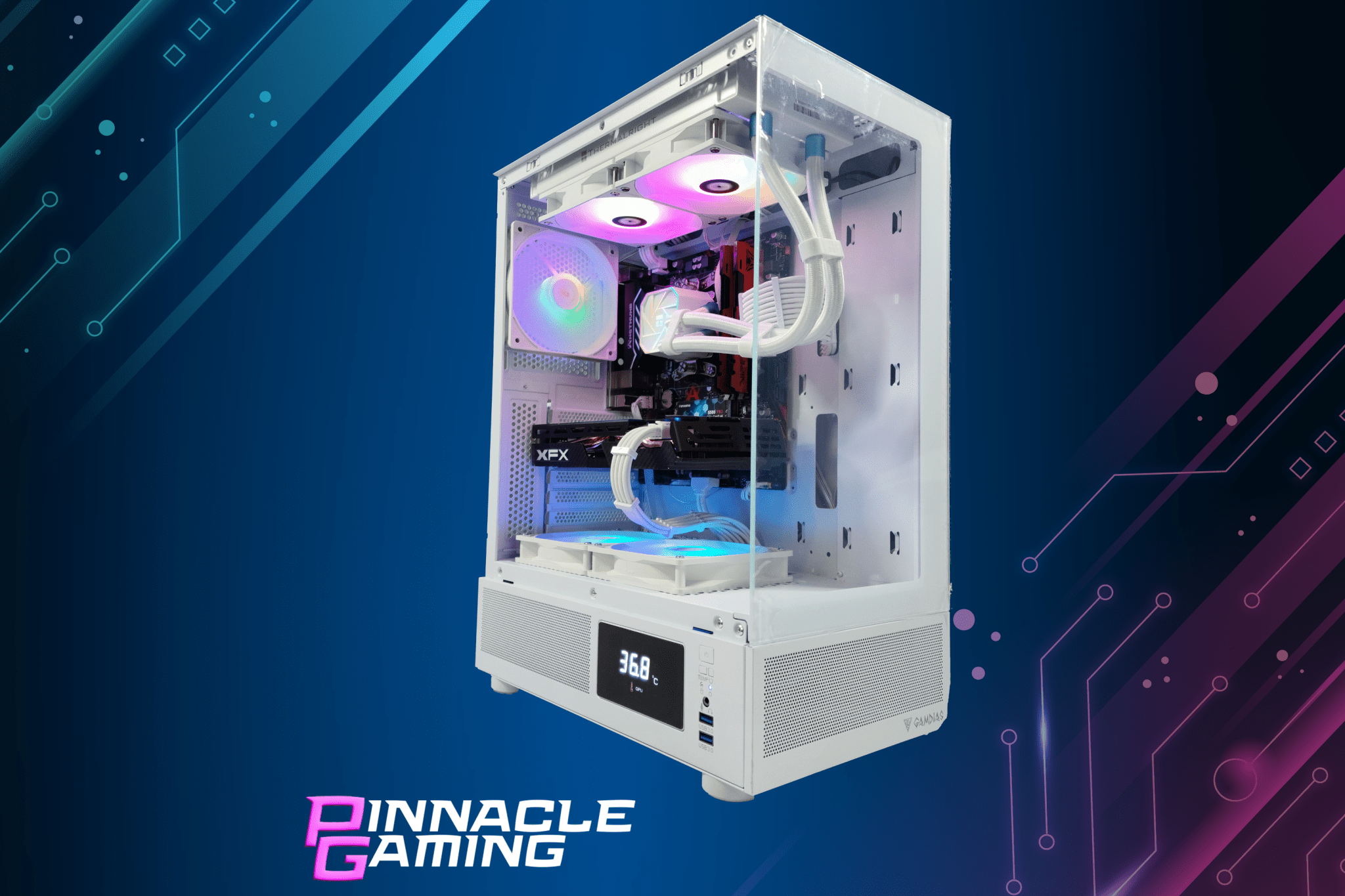 Custom Gaming Desktop Streaming RTX 5070 Ryzen 5 64GB RAM 2TB SSD Wifi Atlas White - Geek Tech