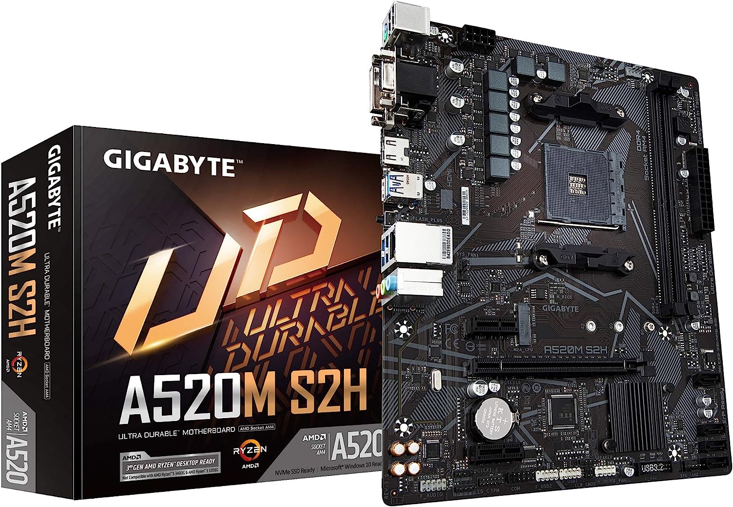 Gigabyte A520M S2H (AMD Ryzen AM4/MicroATX/4+3 Phases Digital PWM/Gigabyte Gaming GbE LAN/NVMe PCIe 3.0 x4 M.2/3 Display Interfaces/Q-Flash Plus/RGB Fusion 2.0/Motherboard) - Geek Tech