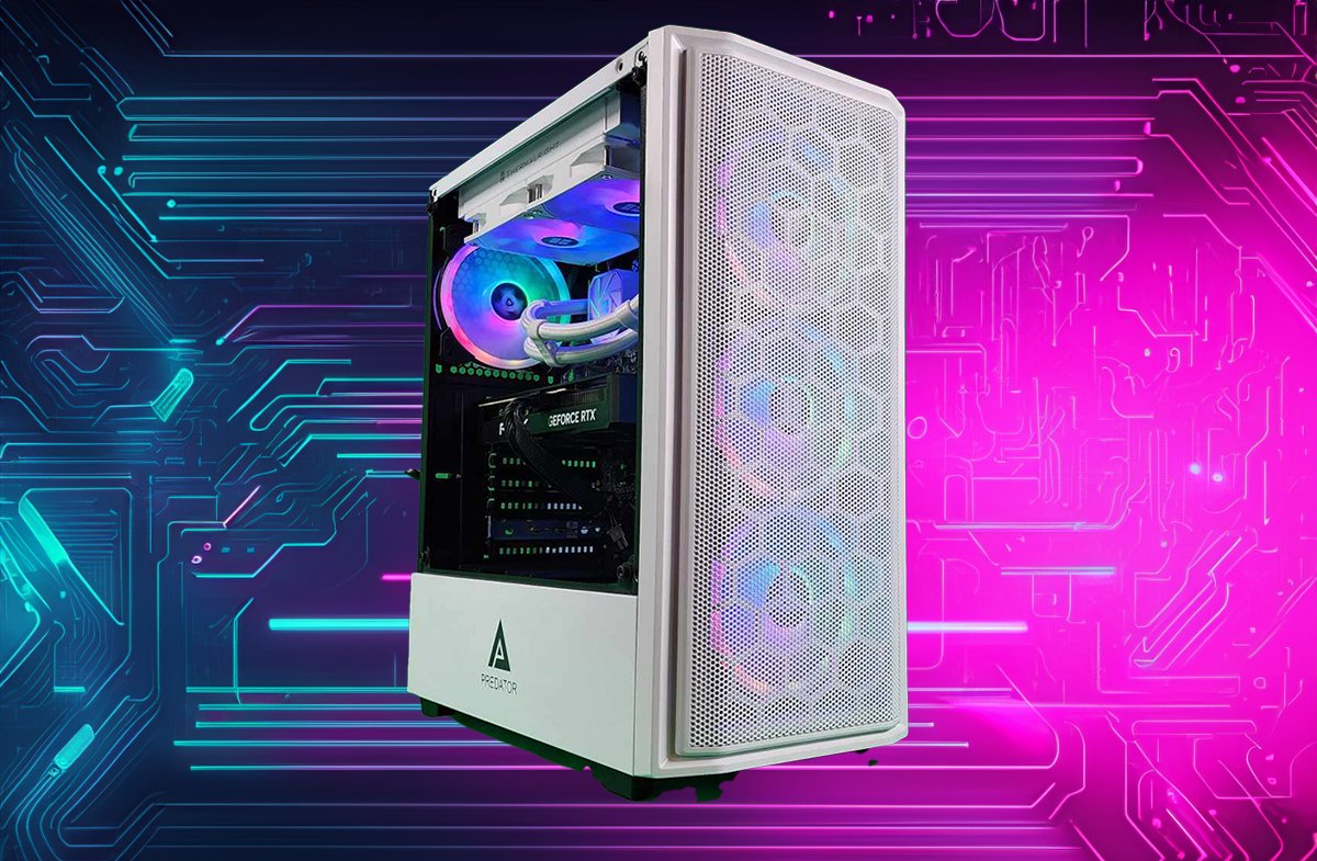 Predator Custom Gaming Desktop PC Windows 11 Ryzen 5 RTX 4070 SSD DDR4 RGB Wifi White - Geek Tech