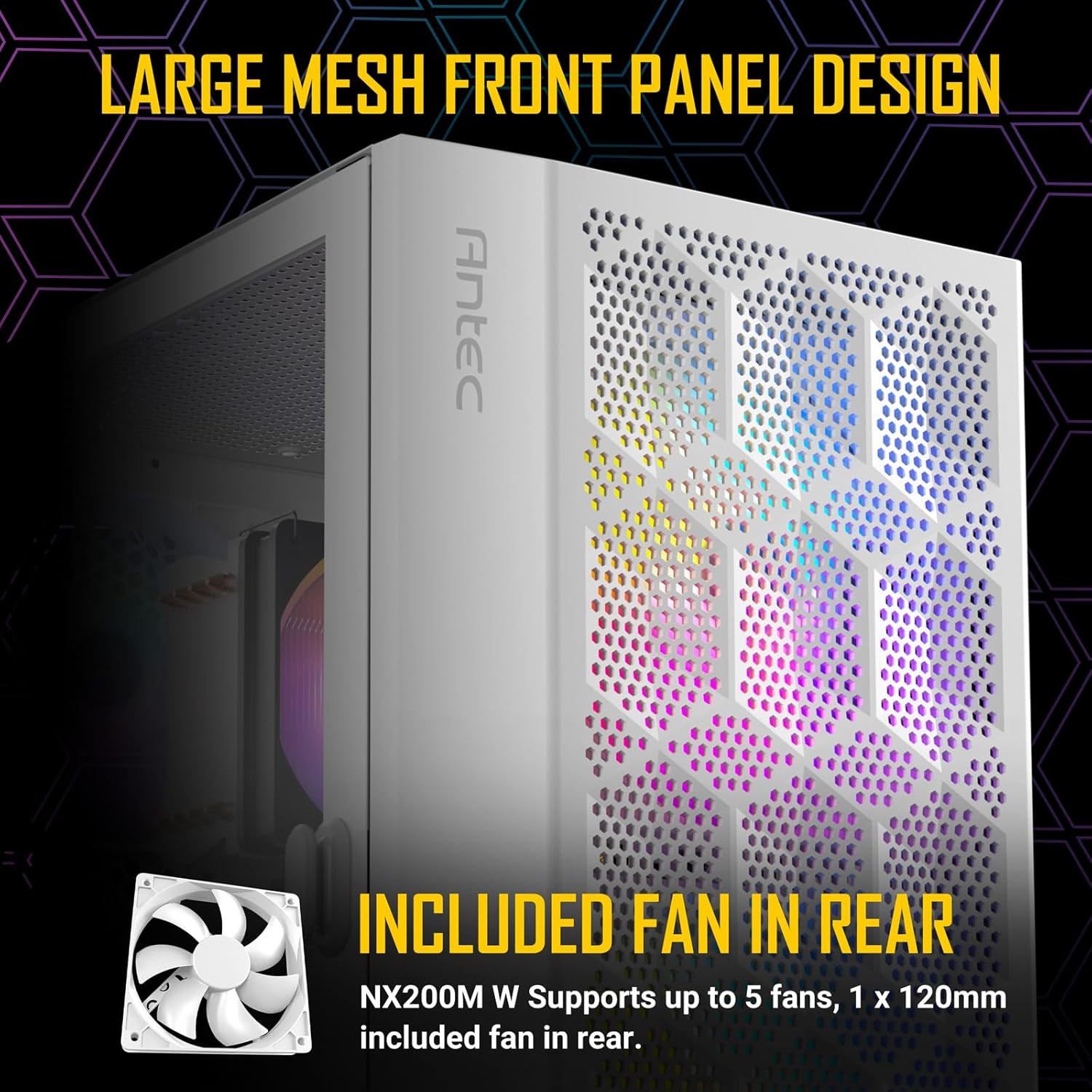 Antec NX200 M White Gaming Computer Case x1 120MM Fan - Geek Tech