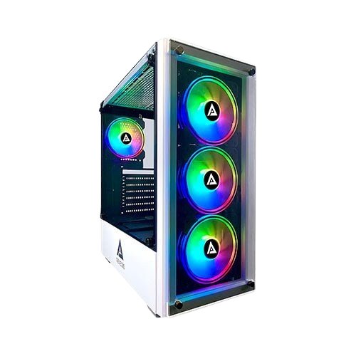 Apevia Genesis - WH Mid Tower Gaming Case with 2 x Tempered Glass Panel, Top USB3.0/USB2.0/Audio Ports, 4 x RGB Fans, White Frame - Geek Tech