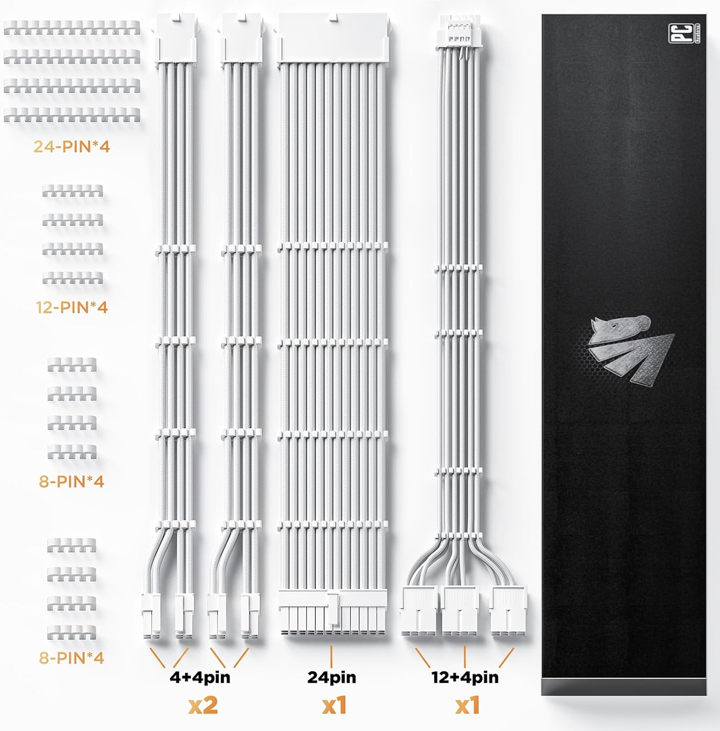 Asiahorse White 12VHPWR PCIe 5.0 Sleeved PSU Extension Cable Kit 16AWG Cotton Custom Mod Kit 4 Kit 3 End - Geek Tech