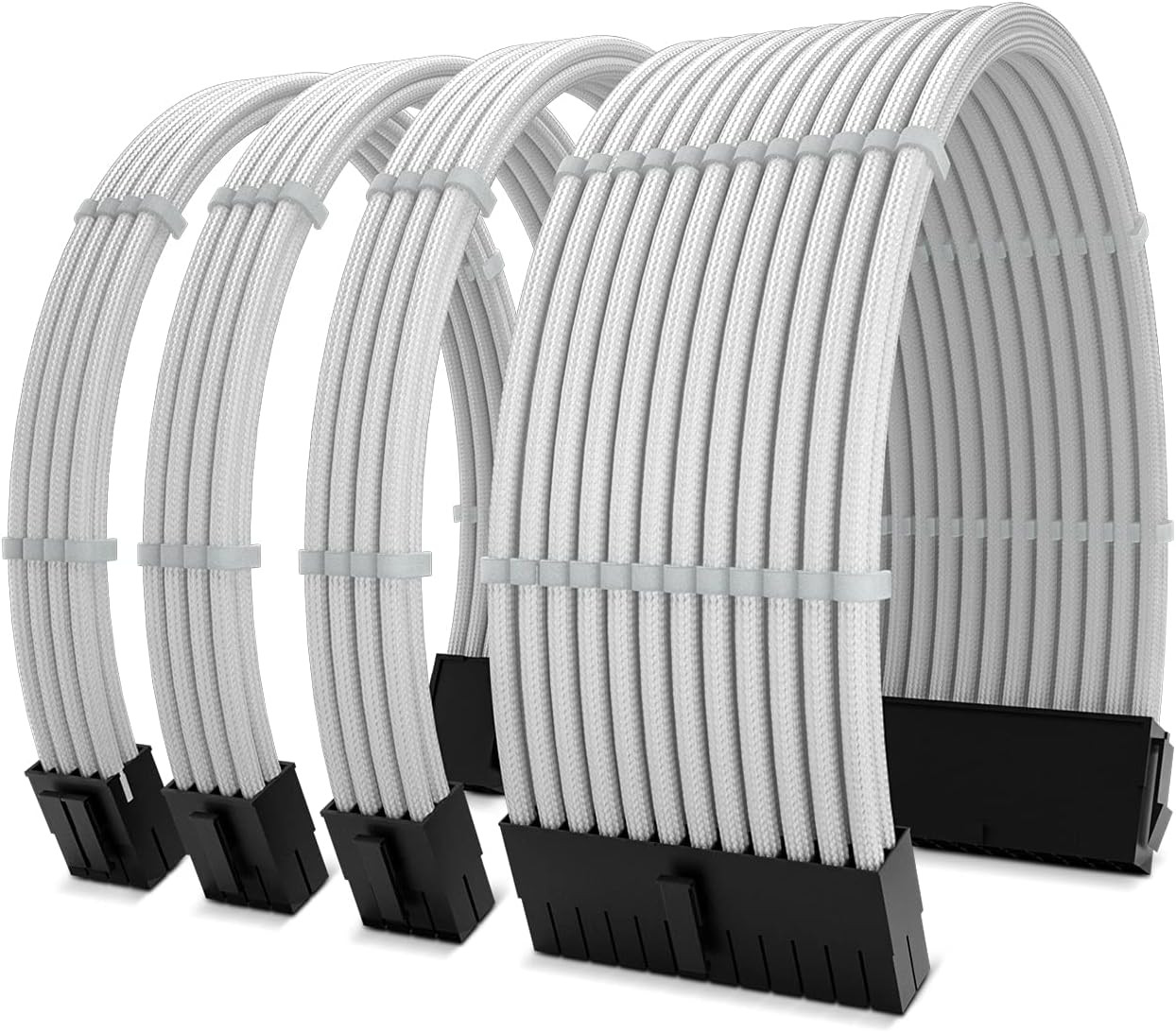 Assorted Computer Sleeved Cables - White - Geek Tech