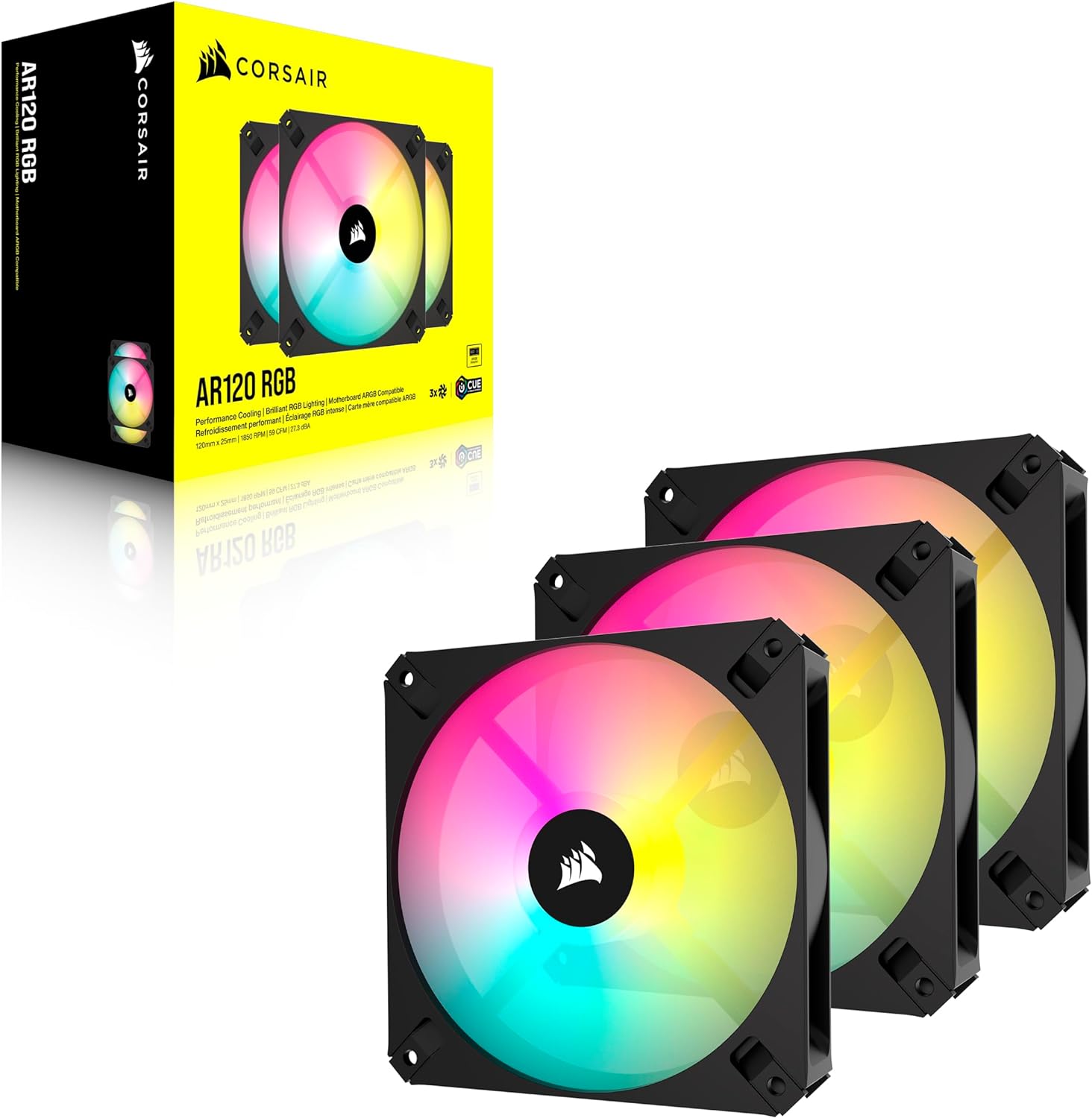 CORSAIR iCUE AR120 RGB Digital 120mm ARGB-Compatible Fans - Triple Fan Kit - Black - Geek Tech