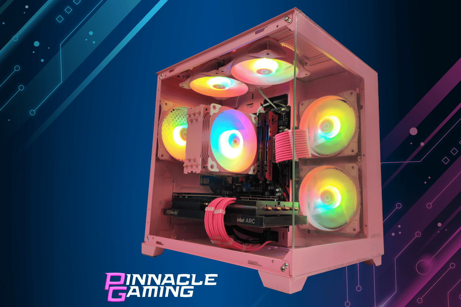 Custom Gaming Desktop PC Intel i7 RTX 5060 2TB SSD 16GB DDR4 Pink Prism - Geek Tech