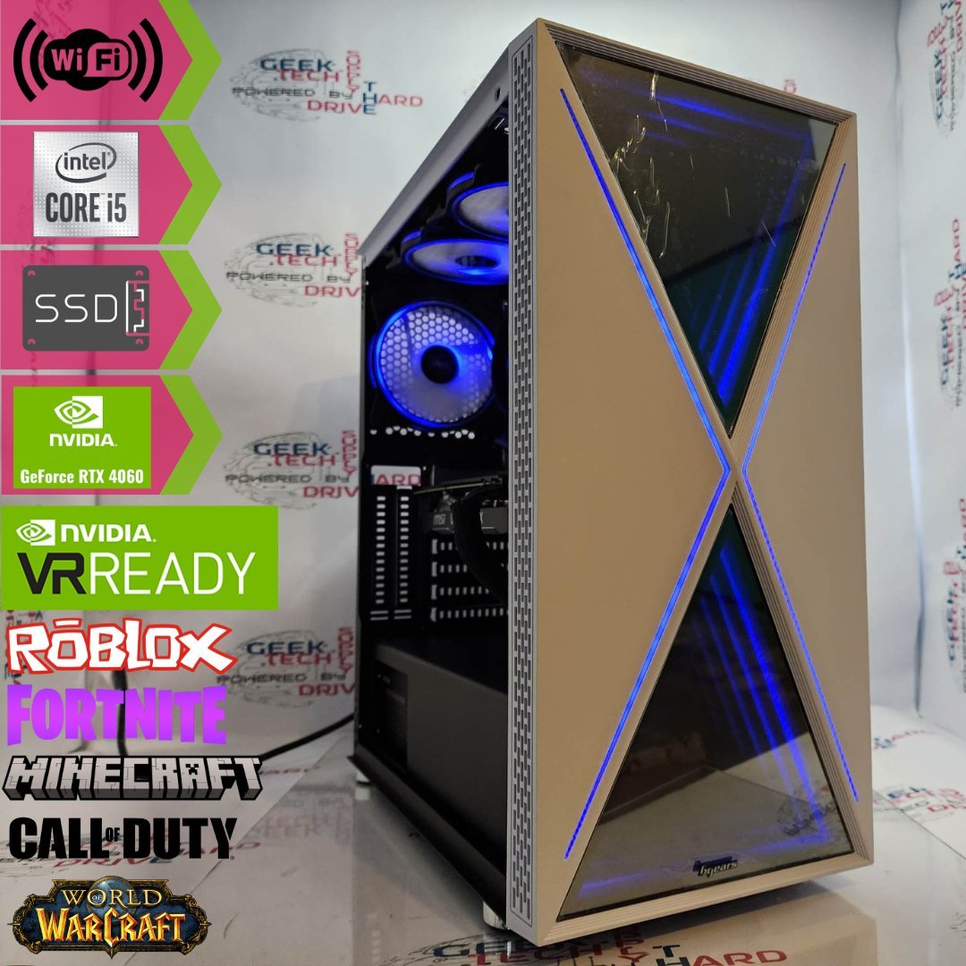 Custom Gaming PC Desktop Computer i5 NVIDIA GeForce RTX 5060 2TB SSD 16GB DDR5 Blackwidow White B760 - Geek Tech
