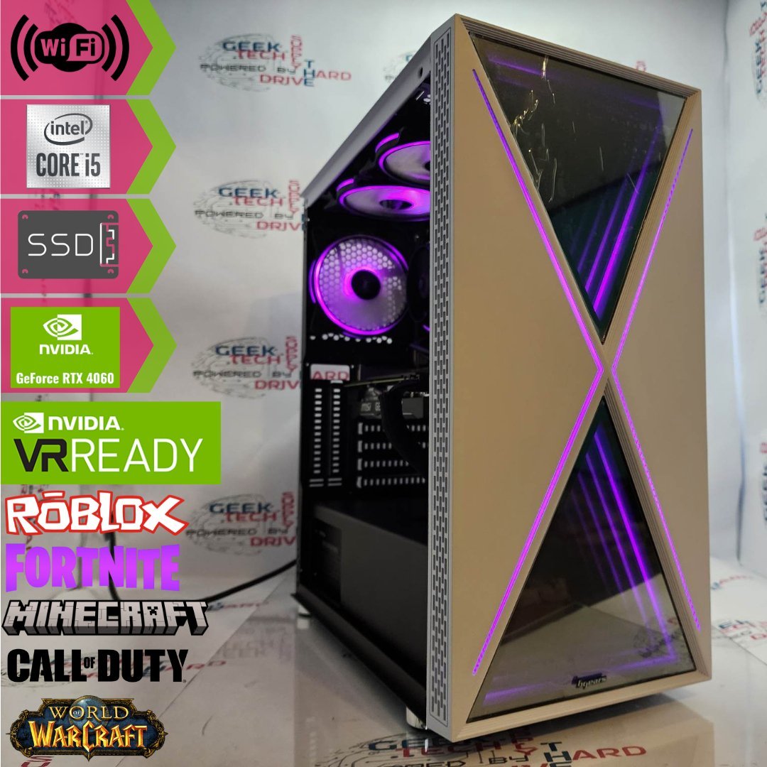 Custom Gaming PC Desktop Computer i5 NVIDIA GeForce RTX 5060 2TB SSD 16GB DDR5 Blackwidow White B760 - Geek Tech