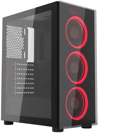 GOLDEN FIELD N18 Computer PC Gaming Case, Mid Tower ATX Case, 3 Red Fans Pre - Installed, Double Tempered Glass Panel, Support ATX/MATX/ITX Motherboard - Geek Tech