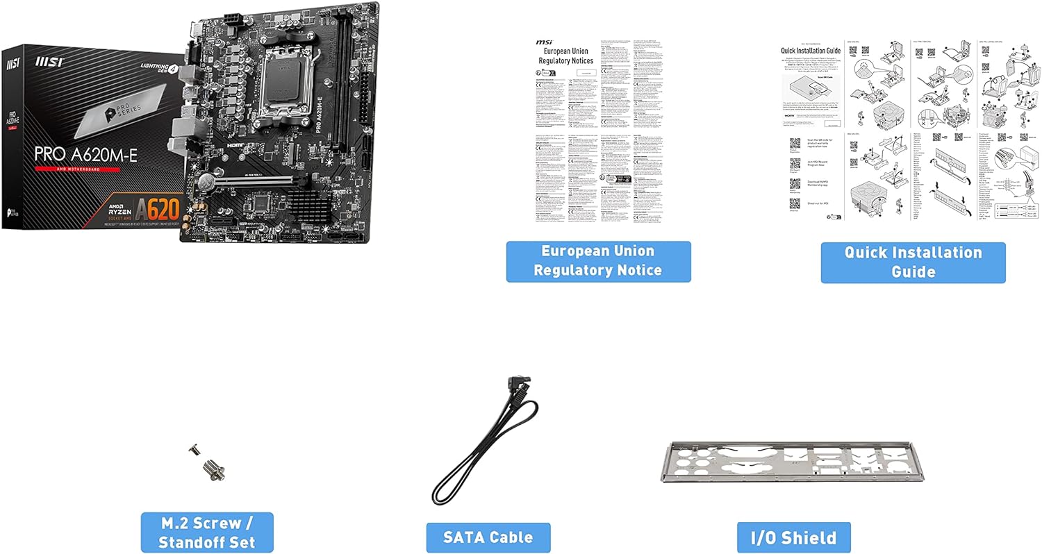 MSI PRO A620M - E ProSeries Motherboard (AMD 9000/8000/7000 Series Processors, AM5, DDR5, PCIe 4.0, SATA 6Gb/s, M.2, USB 3.2 Gen 1, DVI/HDMI, mATX) - Geek Tech