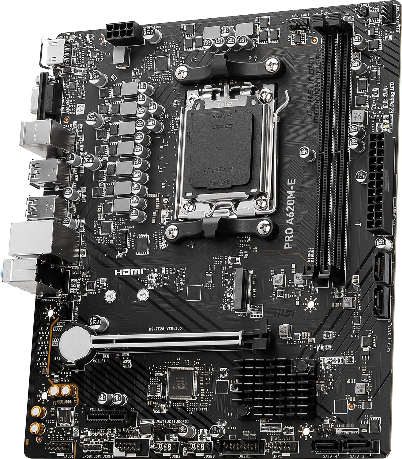 MSI PRO A620M - E ProSeries Motherboard (AMD 9000/8000/7000 Series Processors, AM5, DDR5, PCIe 4.0, SATA 6Gb/s, M.2, USB 3.2 Gen 1, DVI/HDMI, mATX) - Geek Tech