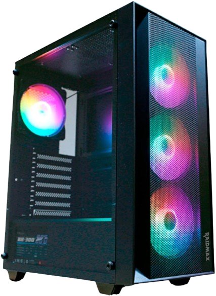 RAIDMAX V100 Gaming Case with 4 Pre - Installed Rainbow Fans, ATX Mid Tower Case, Gaming PC Black (V100TBS) - Geek Tech