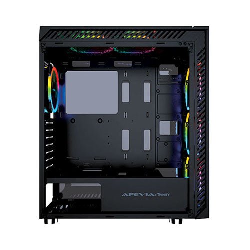 Apevia Aura-P-BK Mid Tower Gaming Case with 2 x Full-Size Tempered Glass Panel, Top USB3.0/USB2.0/Audio Ports, 4 x RGB Fans, Black Frame - Geek Tech