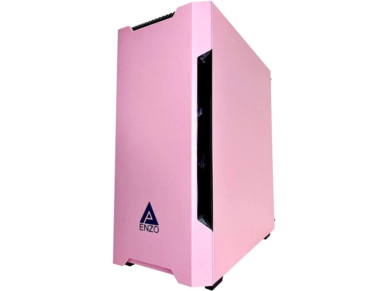 Apevia ENZO-PK Mid Tower Gaming Case with 1 x Tempered Glass Panel, Top USB3.0/USB2.0/Audio Ports, 1 x Black/White Fan, Pink Frame - Geek Tech
