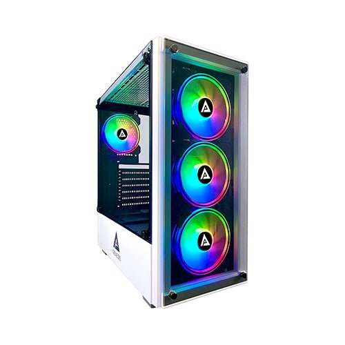 Apevia Genesis-WH Mid Tower Gaming Case with 2 x Tempered Glass Panel, Top USB3.0/USB2.0/Audio Ports, 4 x RGB Fans, White Frame - Geek Tech