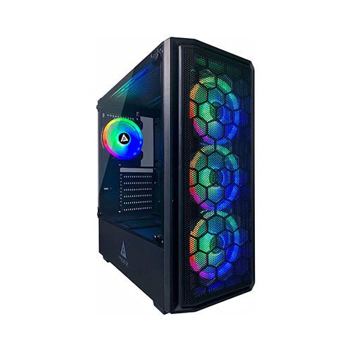 Apevia Predator-BK Mid Tower Gaming Case with 1 x Tempered Glass Panel, Top USB3.0/USB2.0/Audio Ports, 4 x RGB Fans, Black Frame - Geek Tech