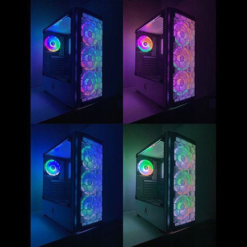 Apevia Predator-BK Mid Tower Gaming Case with 1 x Tempered Glass Panel, Top USB3.0/USB2.0/Audio Ports, 4 x RGB Fans, Black Frame - Geek Tech