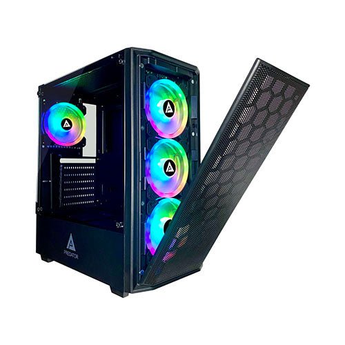 Apevia Predator-BK Mid Tower Gaming Case with 1 x Tempered Glass Panel, Top USB3.0/USB2.0/Audio Ports, 4 x RGB Fans, Black Frame - Geek Tech