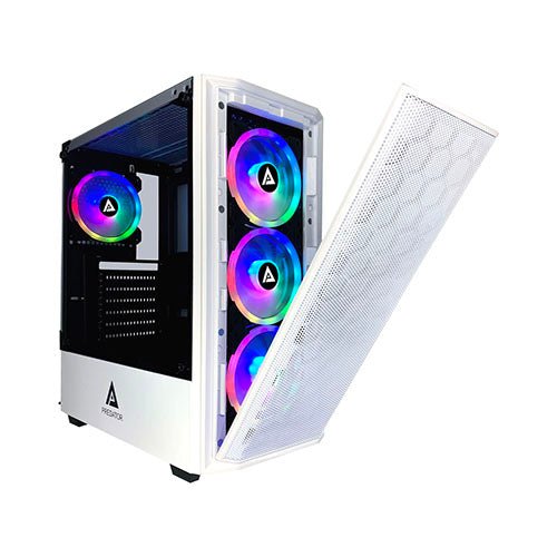 Apevia Predator-WH Mid Tower Gaming Case with 1 x Tempered Glass Panel, Top USB3.0/USB2.0/Audio Ports, 4 x RGB Fans, White Frame - Geek Tech