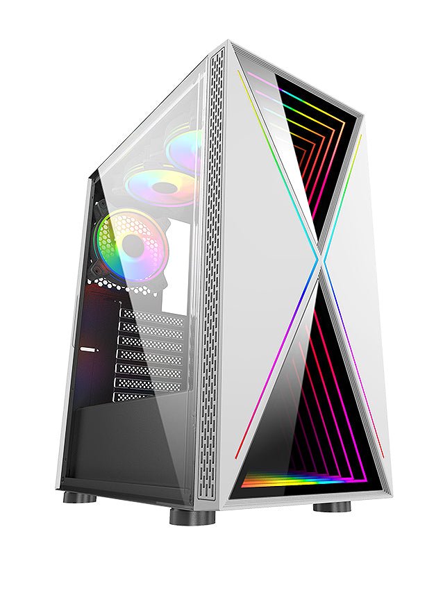 BGears Blackwidow Gaming Computer Case RGB E-ATX ATX Micro-ATX ITX Tempered Glass White - Geek Tech