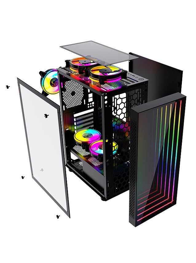 BGears Optillusion Gaming Computer Case RGB EATX ATX MicroATX ITX Tempered Glass Black - Geek Tech