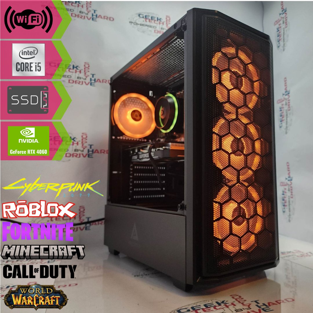 Gaming Desktop PC Computer Intel i5 NVIDIA GeForce RTX 4060 1TB SSD 16GB DDR5 Predator Black H610 - Geek Tech