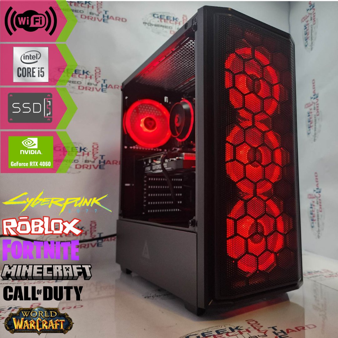 Gaming Desktop PC Computer Intel i5 NVIDIA GeForce RTX 4060 1TB SSD 16GB DDR5 Predator Black H610 - Geek Tech