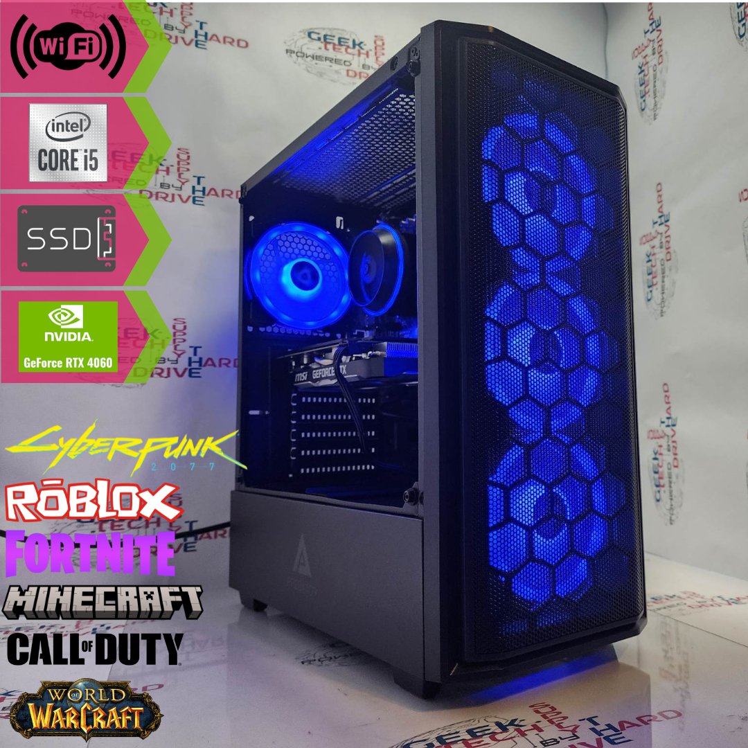 Gaming Desktop PC Computer Intel i5 NVIDIA GeForce RTX 4060 1TB SSD 32GB Wifi Predator Black H610 - Geek Tech