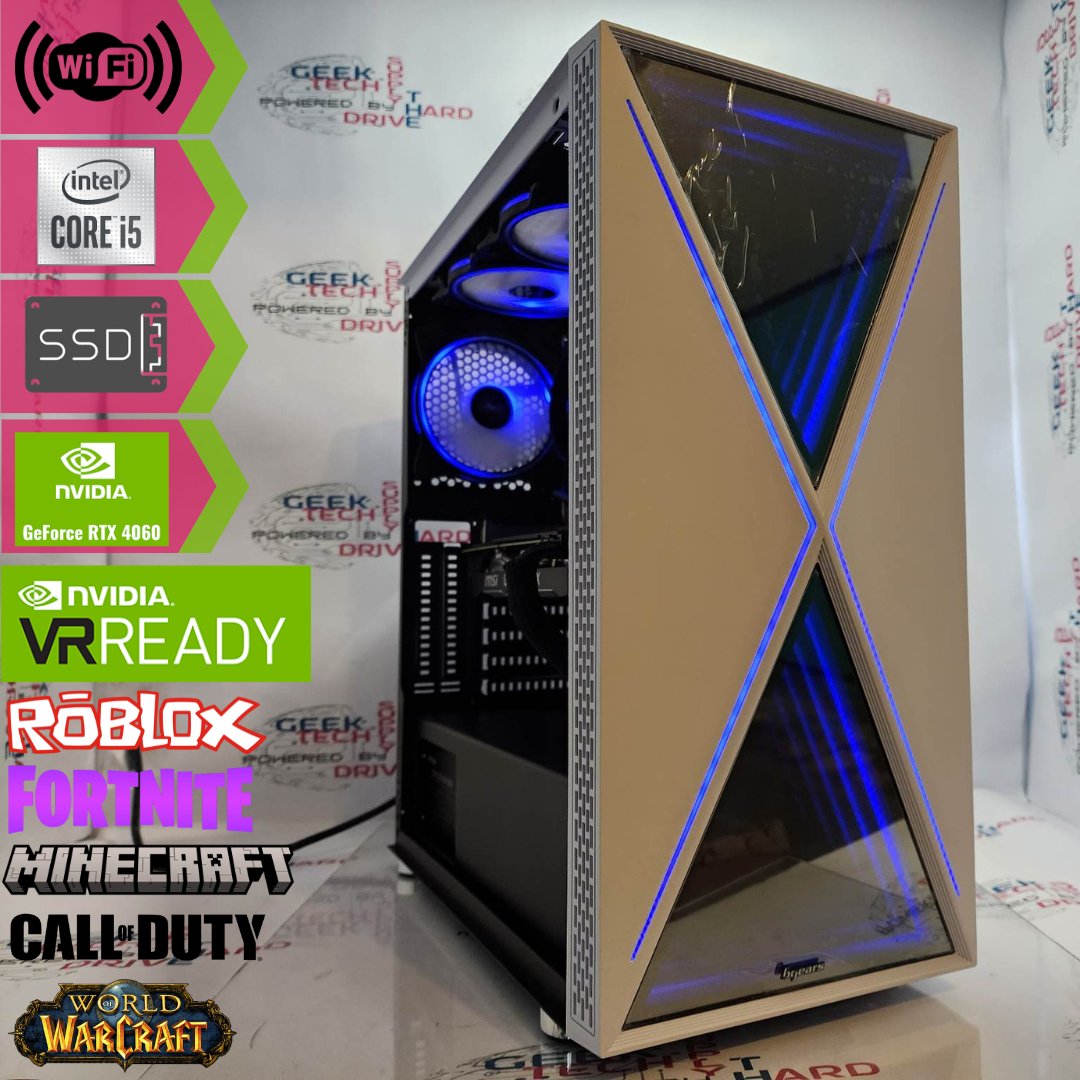 Gaming Desktop PC Computer Intel i5 NVIDIA GeForce RTX 4060 2TB SSD 16GB DDR5 Blackwidow White H610 - Geek Tech