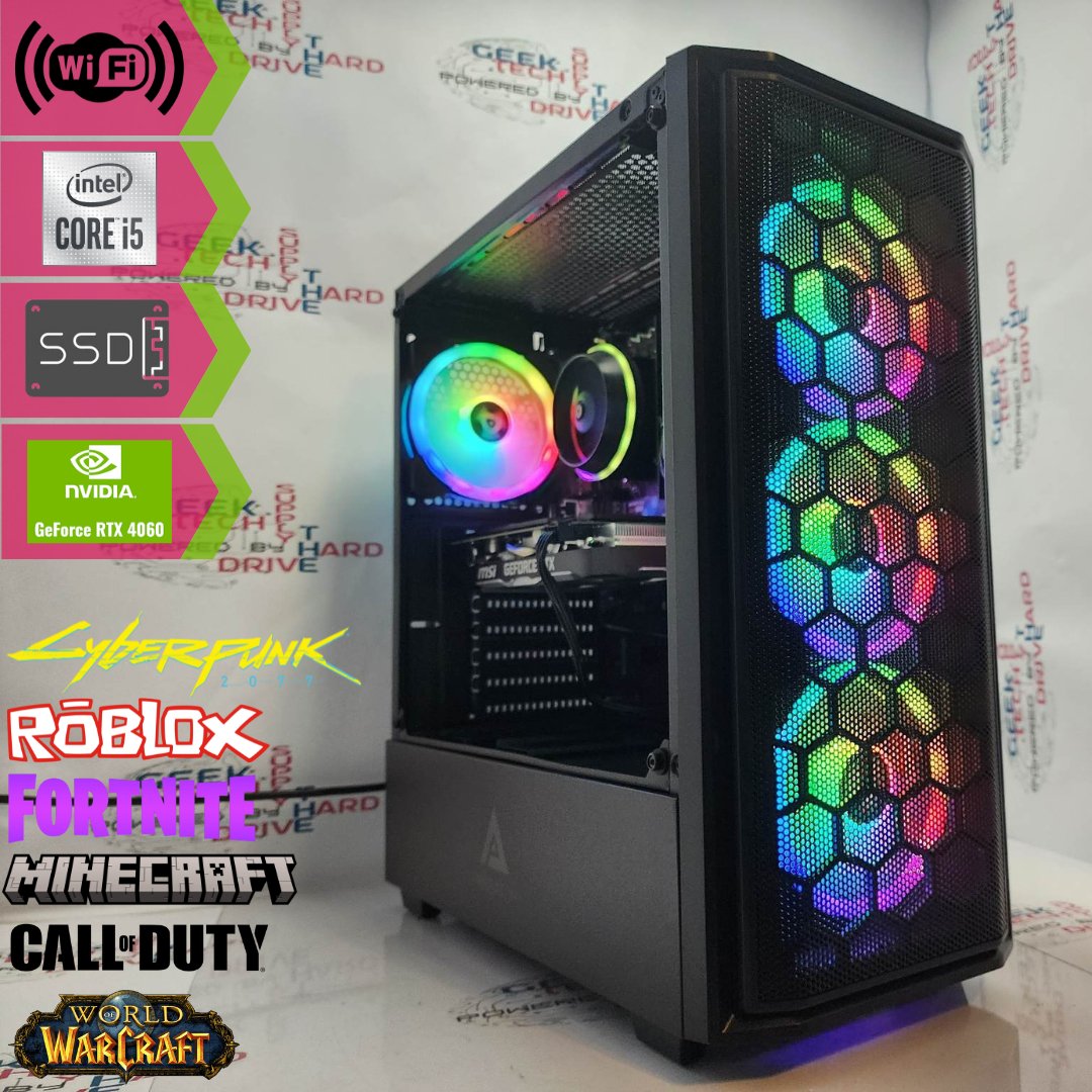 Gaming Desktop PC Computer Intel i5 NVIDIA GeForce RTX 4060 500GB SSD 2TB HDD 16GB Wifi Predator Black H610 - Geek Tech