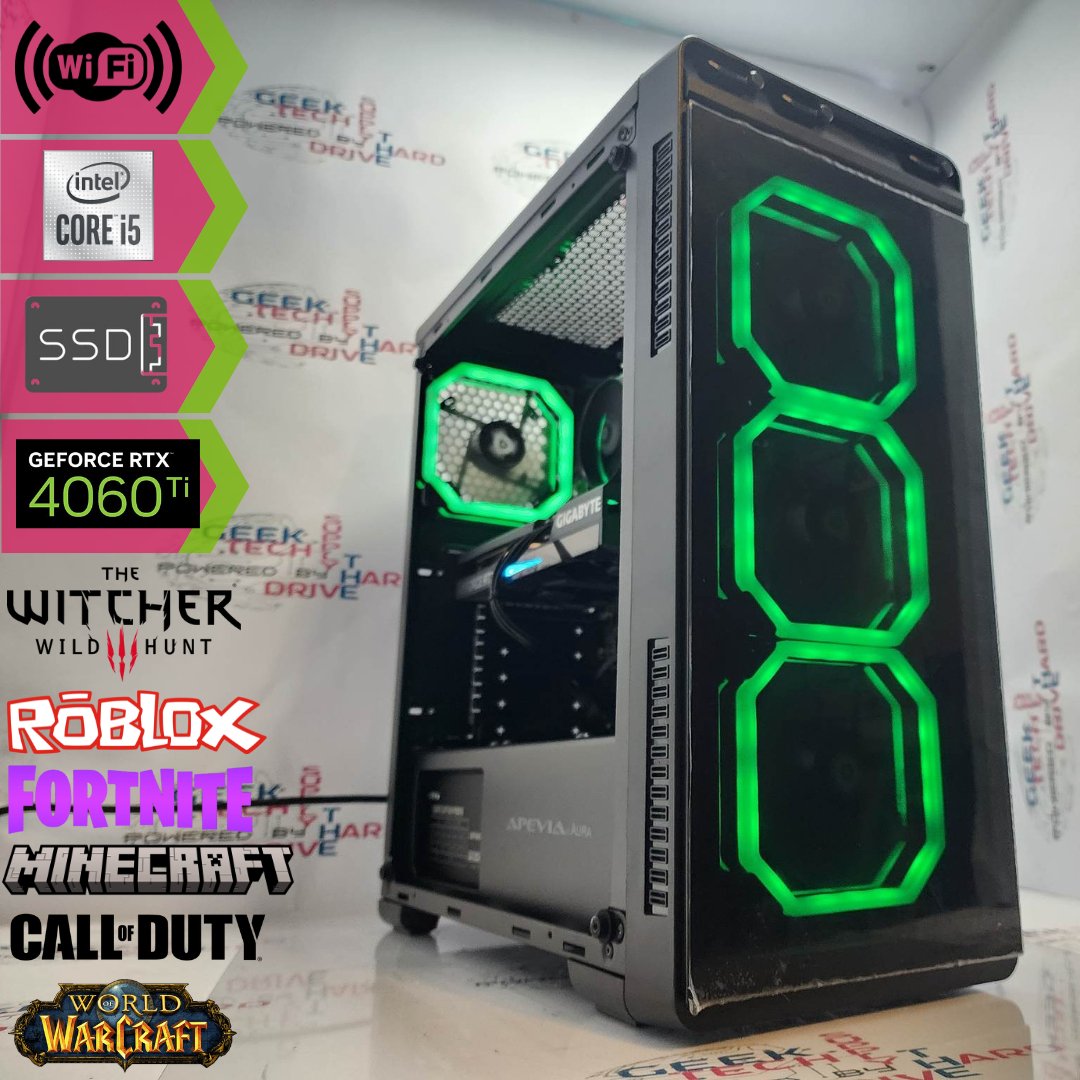 Gaming Desktop PC Computer Intel i5 NVIDIA GeForce RTX 4060 Ti 1TB SSD 32GB DDR5 Wifi Aura-P Black H610 - Geek Tech