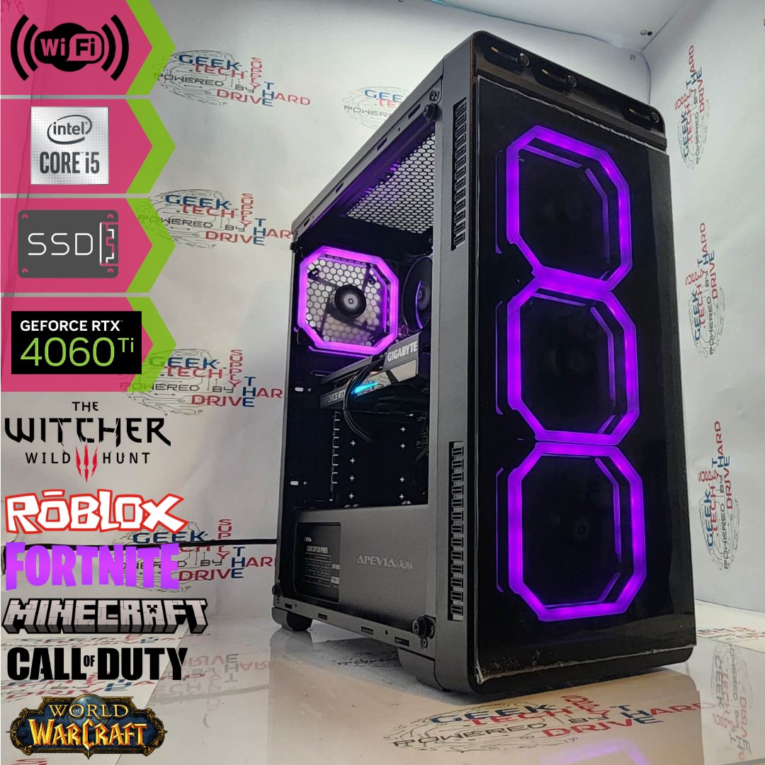 Gaming Desktop PC Computer Intel i5 NVIDIA GeForce RTX 4060 Ti 1TB SSD 32GB DDR5 Wifi Aura-P Black H610 - Geek Tech