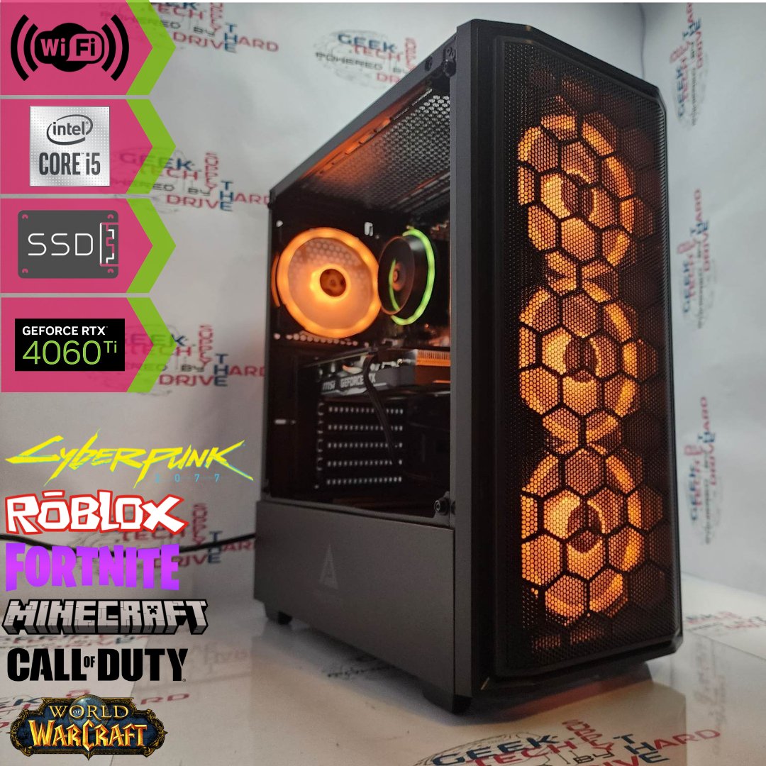 Gaming Desktop PC Computer Intel i5 NVIDIA GeForce RTX 4060 Ti 1TB SSD 32GB Wifi Predator Black H610 - Geek Tech