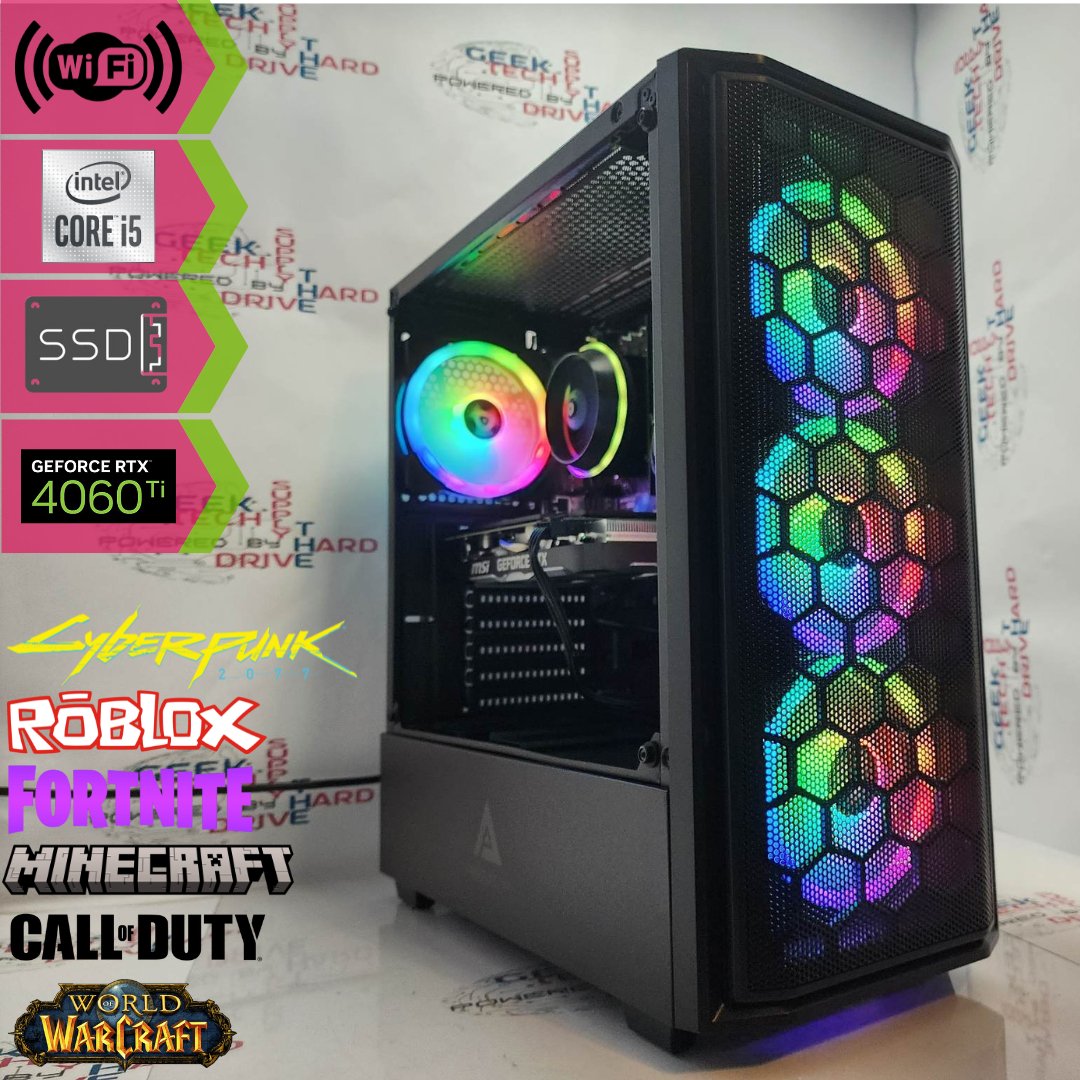 Gaming Desktop PC Computer Intel i5 NVIDIA GeForce RTX 4060 Ti 1TB SSD 32GB Wifi Predator Black H610 - Geek Tech