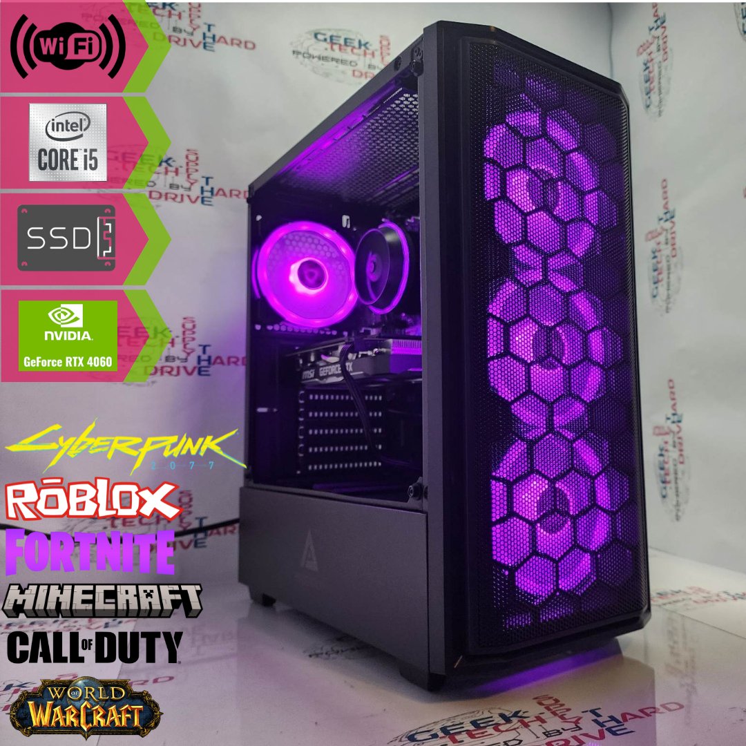 Gaming Desktop PC Computer Intel i5 NVIDIA RTX 4060 2TB SSD 32GB DDR5 Predator Black H610 - Geek Tech