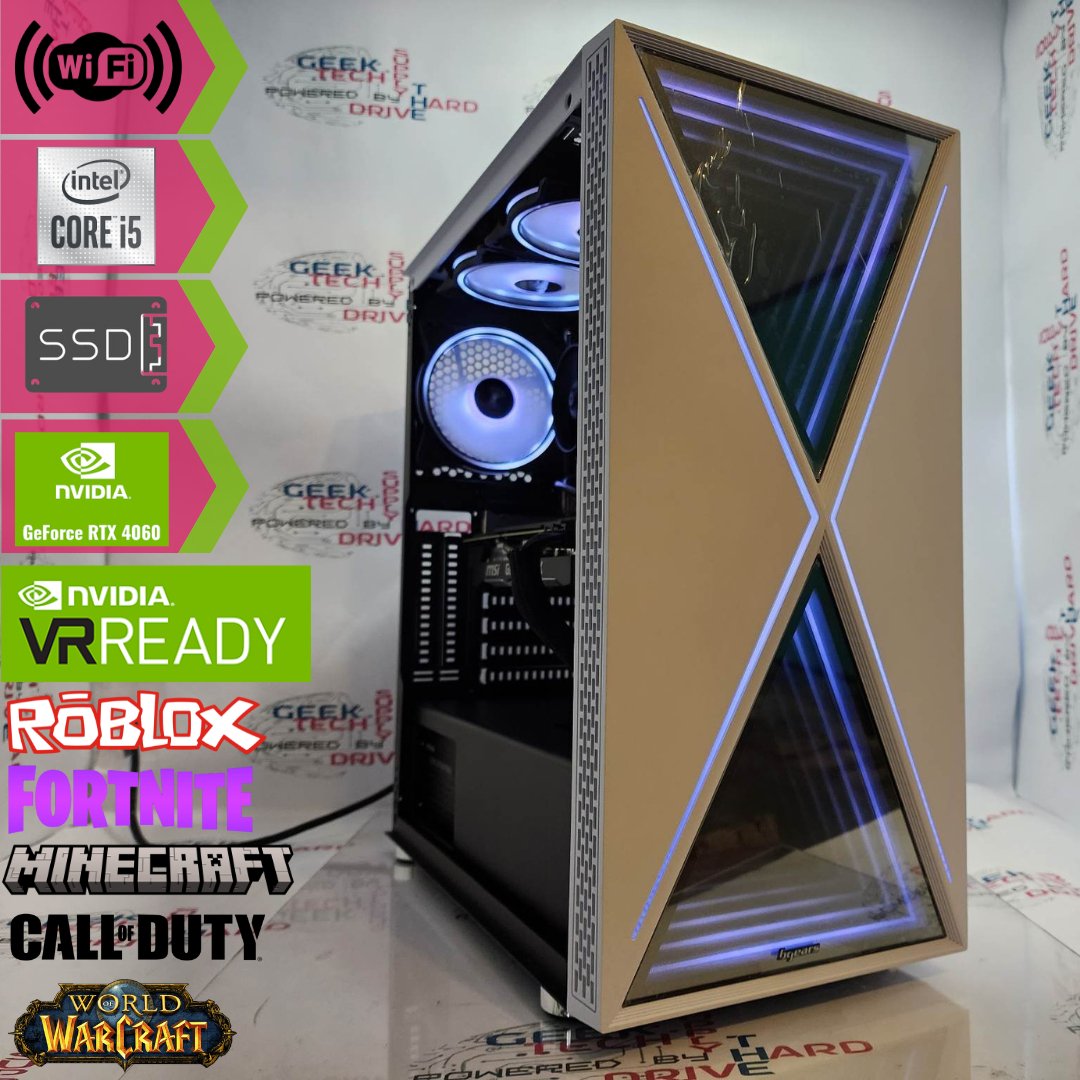 Gaming Desktop PC Computer Intel i5 NVIDIA RTX 4060 500GB SSD 2TB HDD 16GB Blackwidow White H610 - Geek Tech