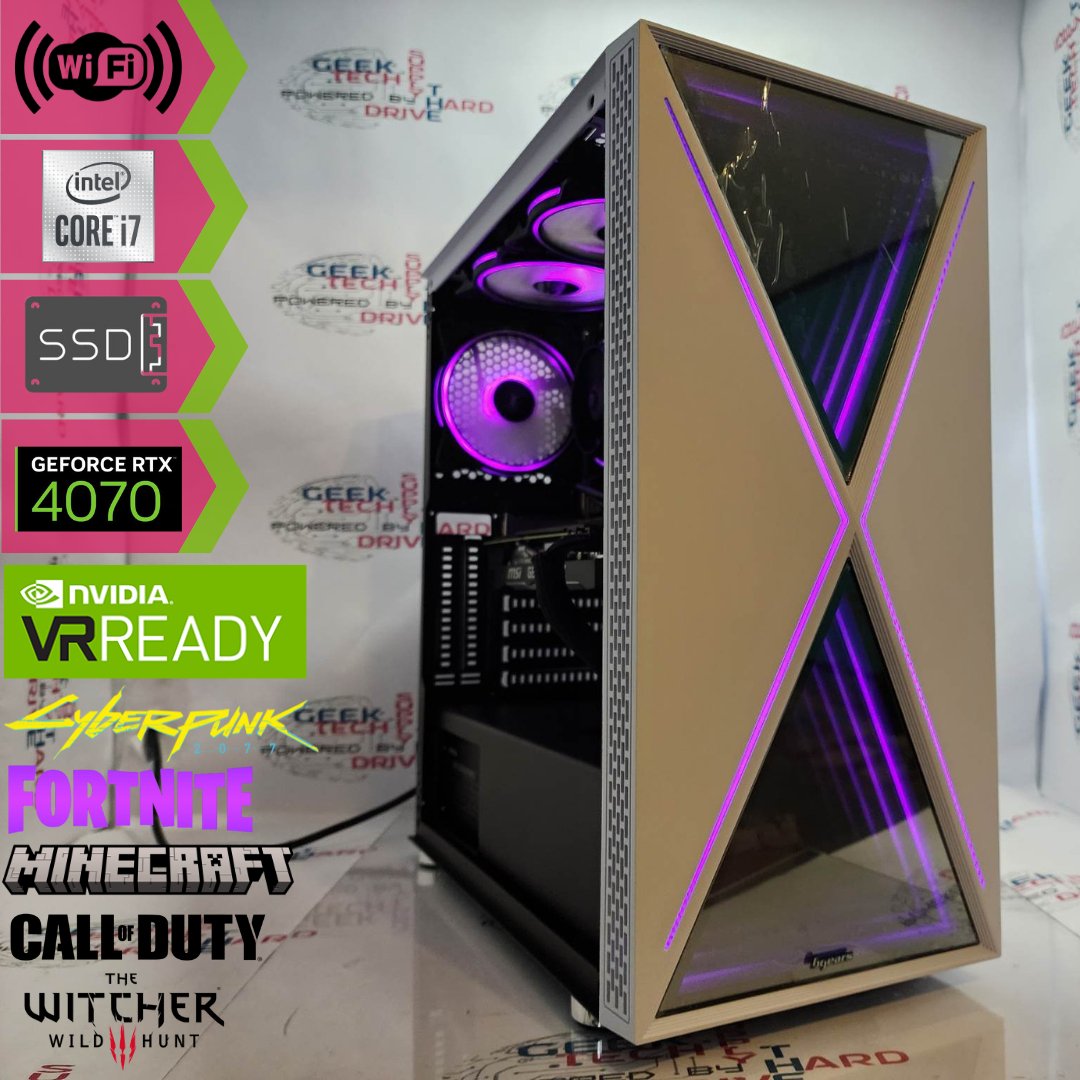 Gaming Desktop PC Computer Intel i7 GeForce RTX 4070 SSD 500GB 1TB 2TB DDR5 16GB 32GB Water Blackwidow White H6 - Geek Tech