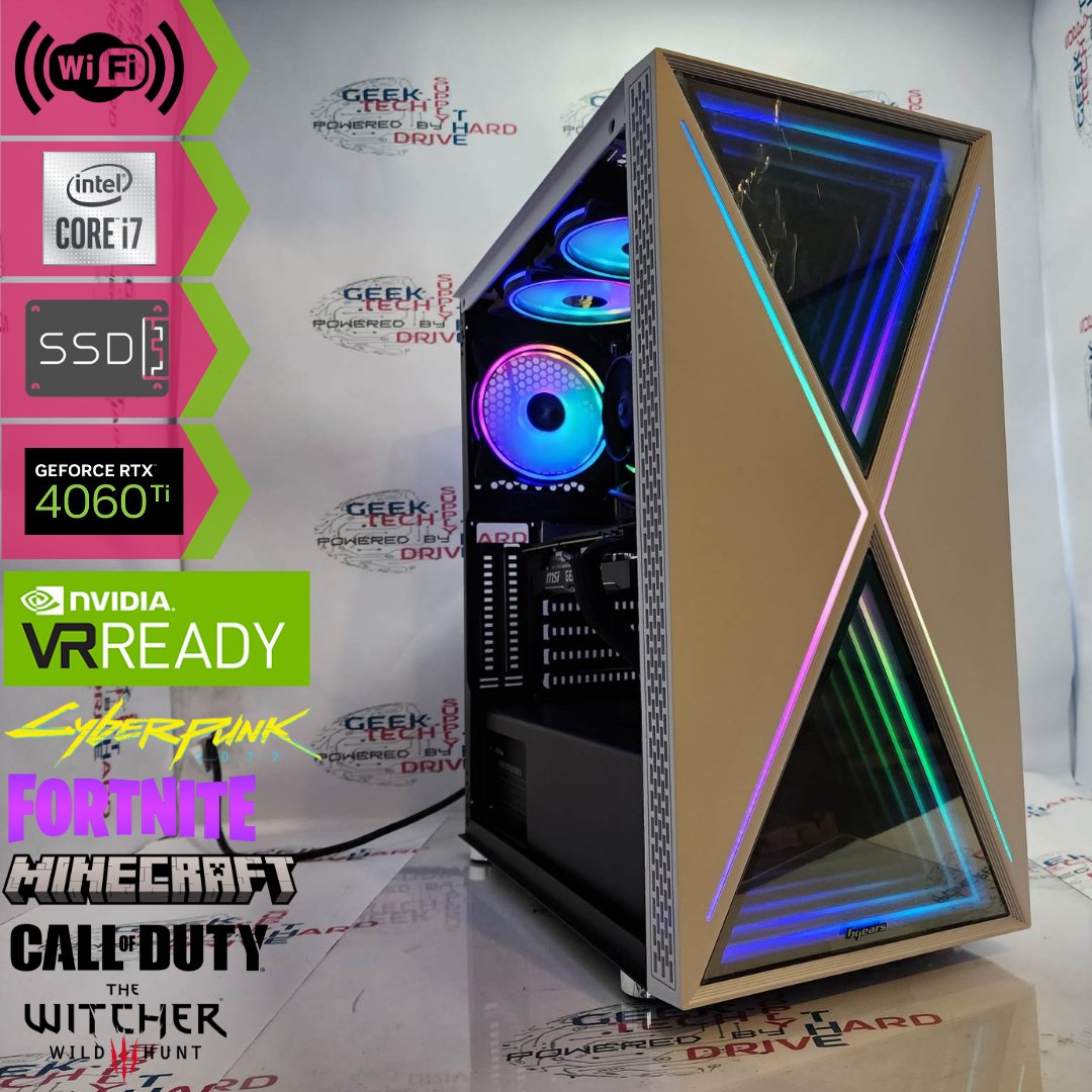 Gaming Desktop PC Computer Intel i7 NVIDIA RTX 4060 Ti SSD 500GB 1TB 2TB DDR5 16GB 32GB Water Blackwidow White H6 - Geek Tech