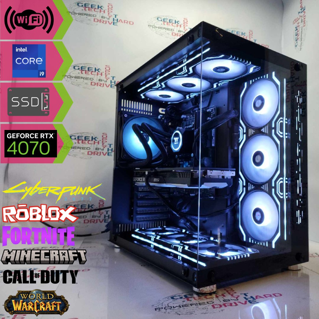 Gaming Desktop PC Computer Intel i9 NVIDIA GeForce RTX 4070 1TB M2 SSD 16gb DDR4 VR GiM H610 - Geek Tech