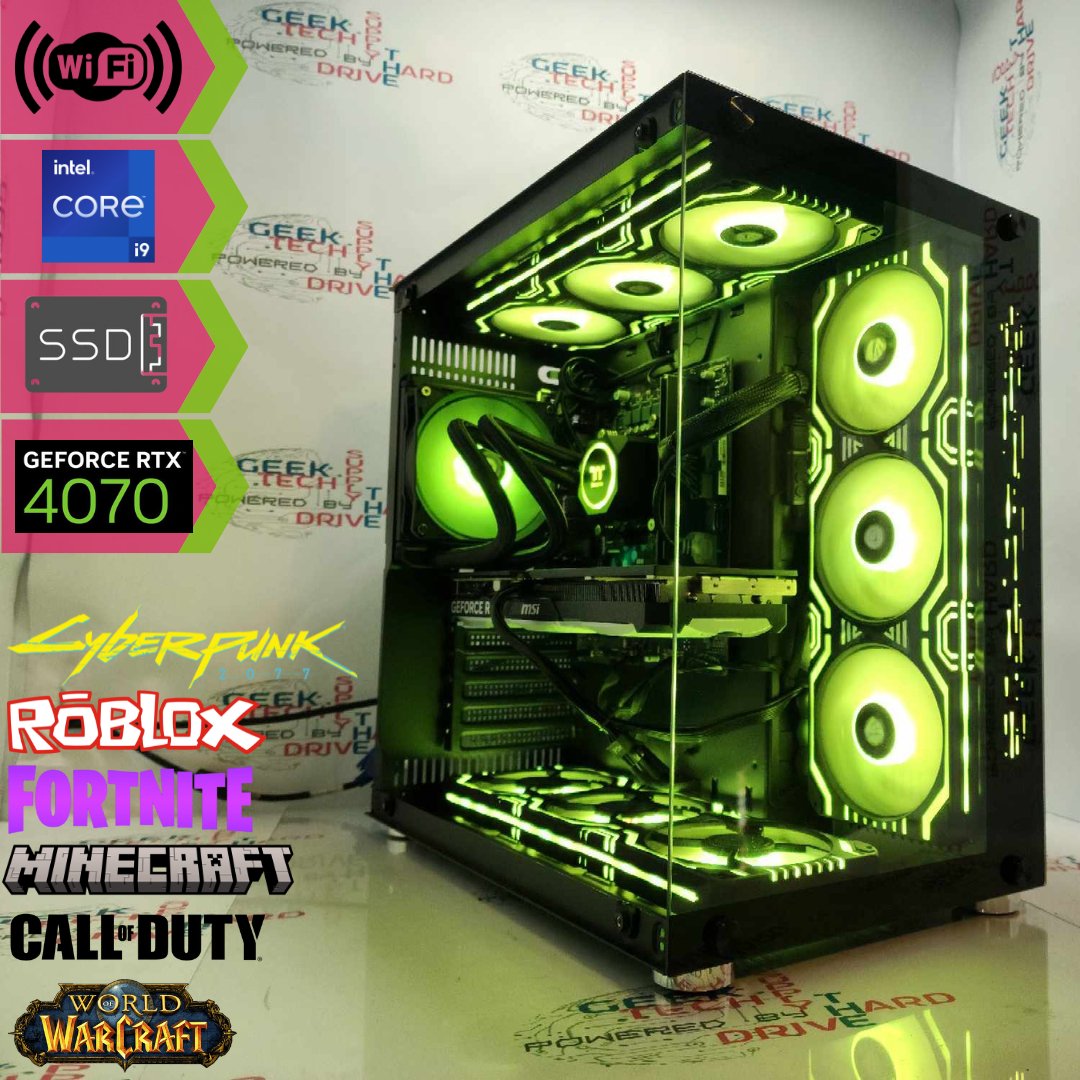 Gaming Desktop PC Computer Intel i9 NVIDIA GeForce RTX 4070 1TB M2 SSD 16gb DDR4 VR GiM H610 - Geek Tech