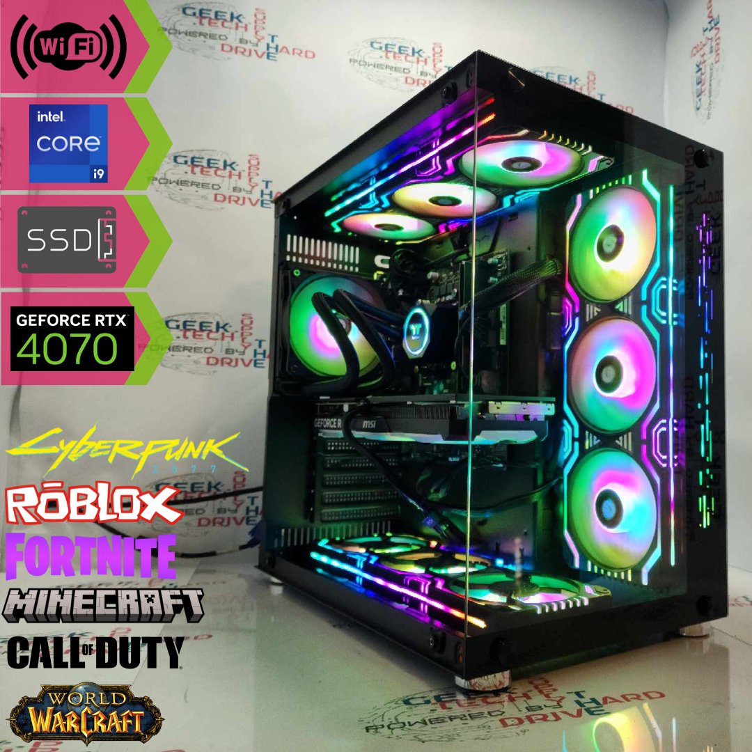 Gaming Desktop PC Computer Intel i9 NVIDIA GeForce RTX 4070 1TB M2 SSD 16gb DDR4 VR GiM H610 - Geek Tech