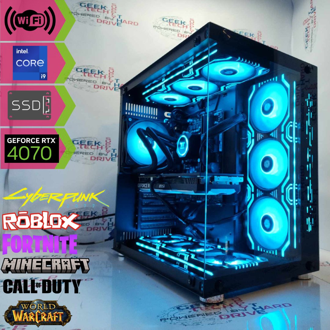 Gaming Desktop PC Computer Intel i9 NVIDIA GeForce RTX 4070 2TB M2 SSD 32gb DDR5 VR GiM H610 - Geek Tech