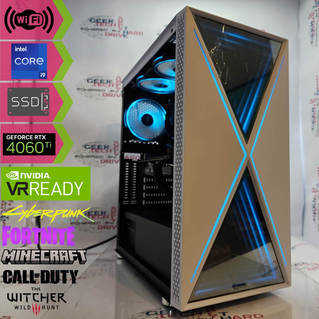 Gaming Desktop PC Computer Intel i9 NVIDIA RTX 4060 Ti SSD 500GB 1TB 2TB DDR5 16GB 32GB Blackwidow White H6 - Geek Tech