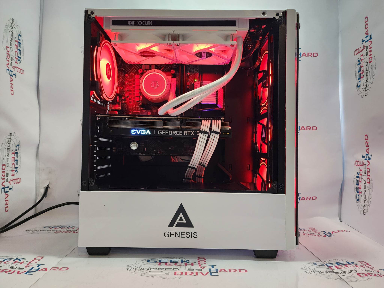 Genesis Custom Gaming Desktop PC Computer 12th Gen i5 6-Core SSD RTX 3080 Ti Liquid WiFi White - Geek Tech